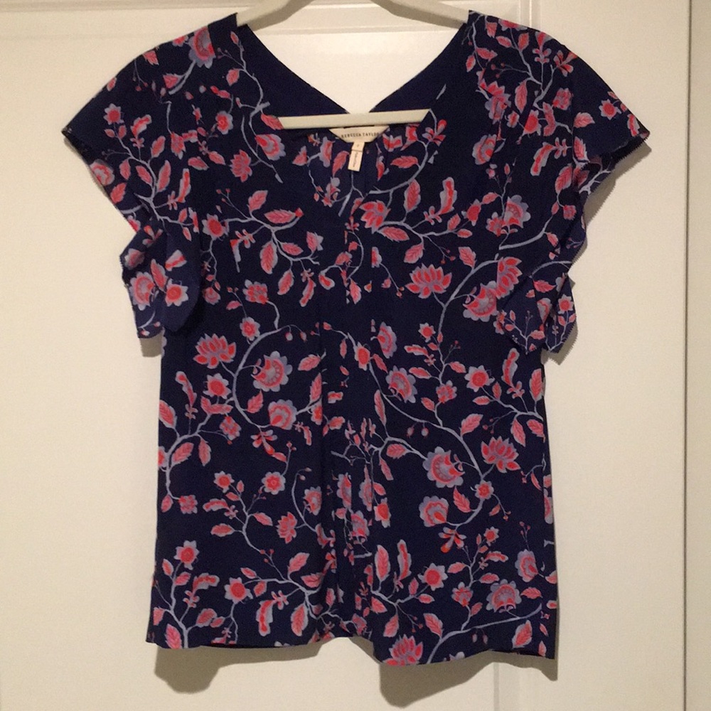 Rebecca Taylor Silk Flutter Sleeve Blouse